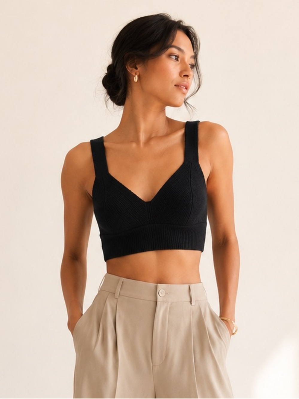 Good American Knit Bralette Bustier Wool Blend Minimalist Black Sz 0